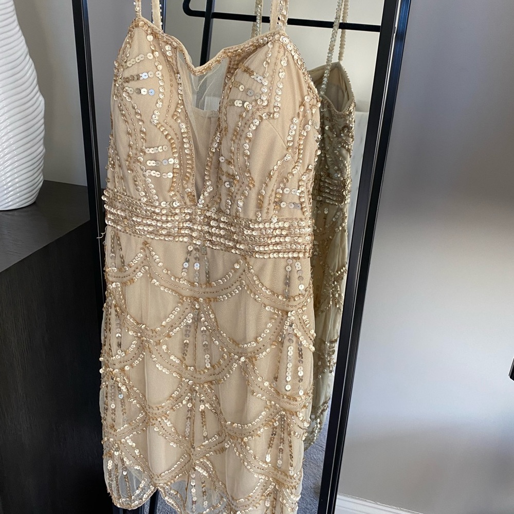 RAGA Beige Sequin Embellished Midi Dress
